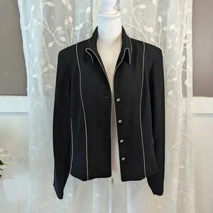 Juliana Collezione Black Blazer with Silver Medal Bead Detail, Size 12
